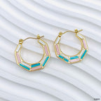 Hexagon Green Gold Stainless Steel Anti Tarnish Hoop Earring Bulk