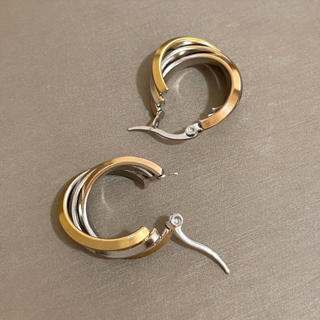 Triple Layer Stainless Steel 18K Gold Silver Rose Gold Anti Tarnish Hoop Earring For Women