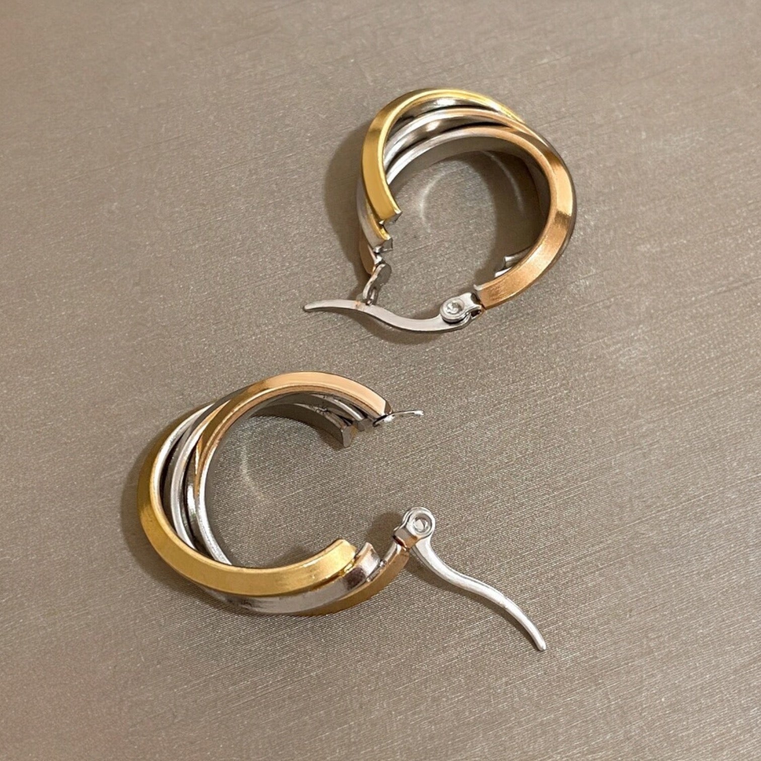 Triple Layer Stainless Steel 18K Gold Silver Rose Gold Anti Tarnish Hoop Earring For Women