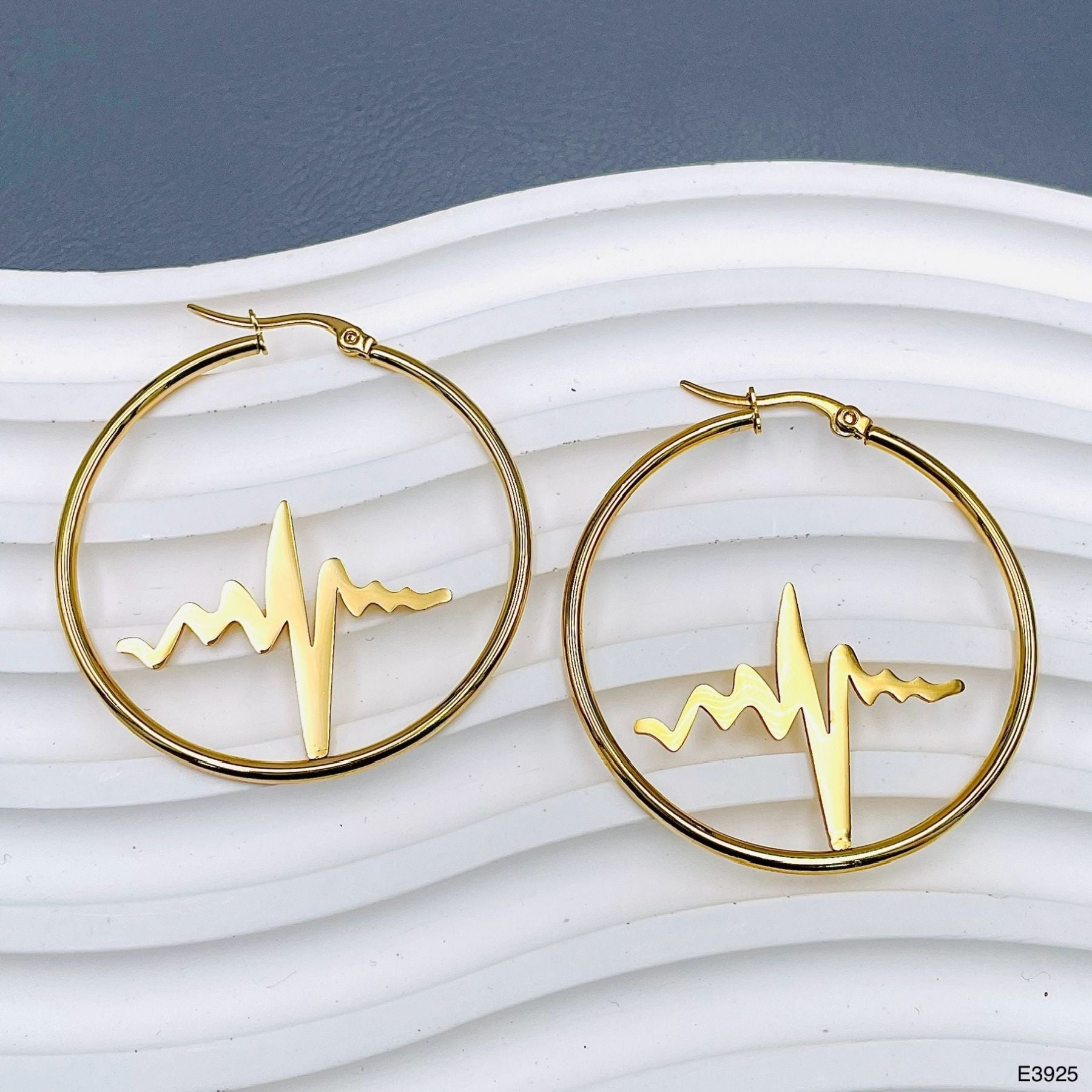 Heart Beat 18K Gold Anti Tarnish Hoop Stainless Steel Earring Bulk