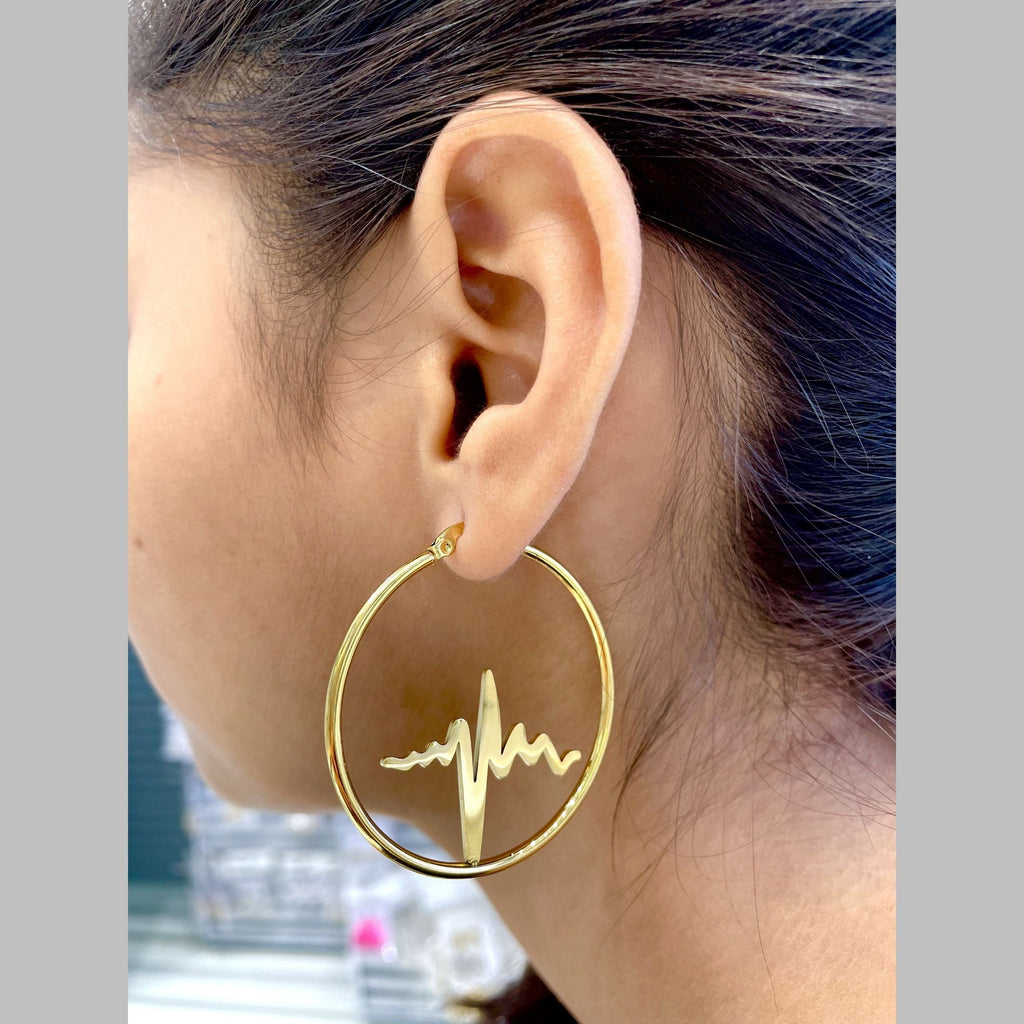 Heart Beat 18K Gold Anti Tarnish Hoop Stainless Steel Earring Bulk