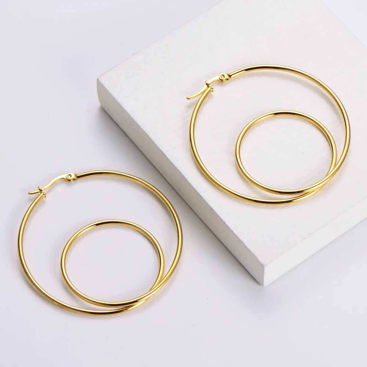 Big Dual Ring 18K Gold Anti Tarnish Hoop Earring For Women Bulk