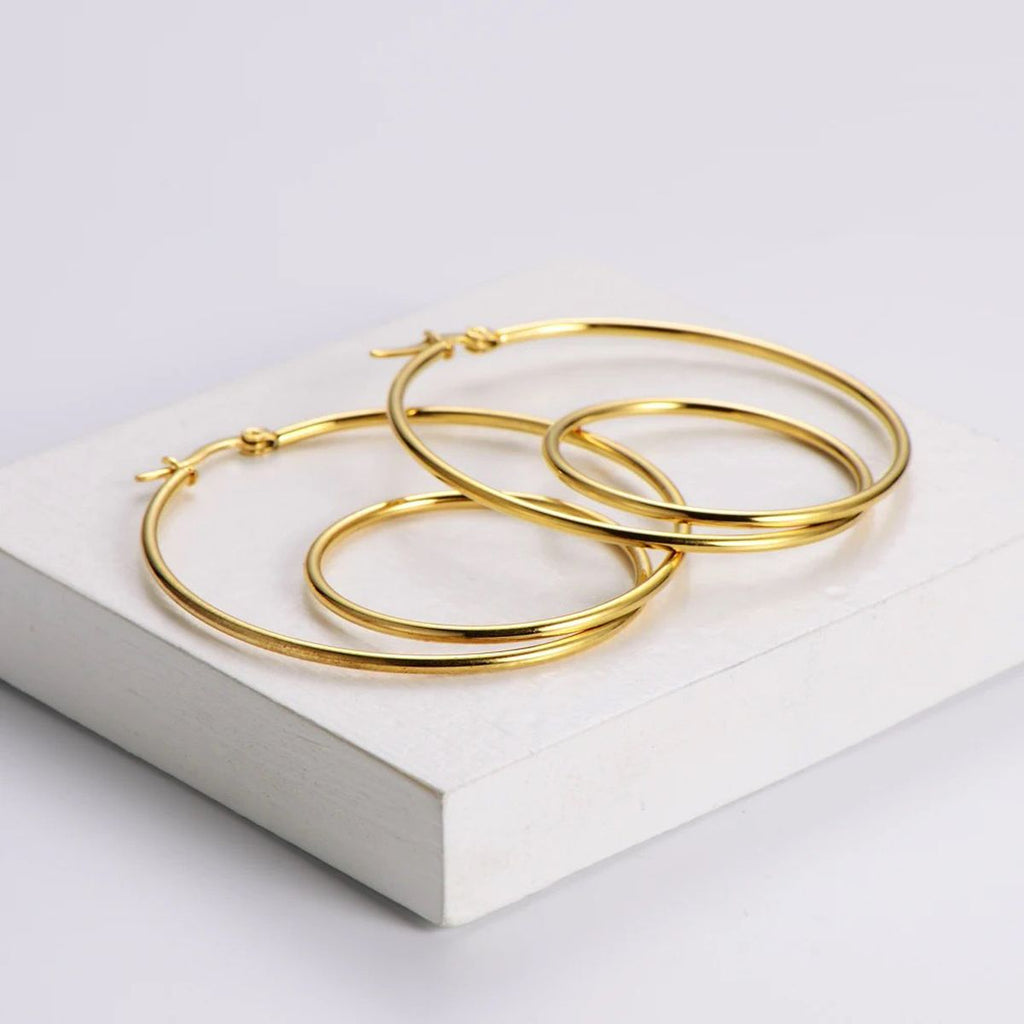 Big Dual Ring 18K Gold Anti Tarnish Hoop Earring For Women Bulk
