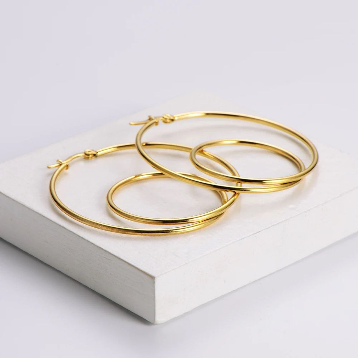 Big Dual Ring 18K Gold Anti Tarnish Hoop Earring For Women Bulk