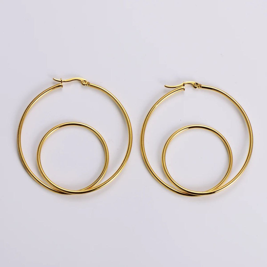 Big Dual Ring 18K Gold Anti Tarnish Hoop Earring For Women Bulk