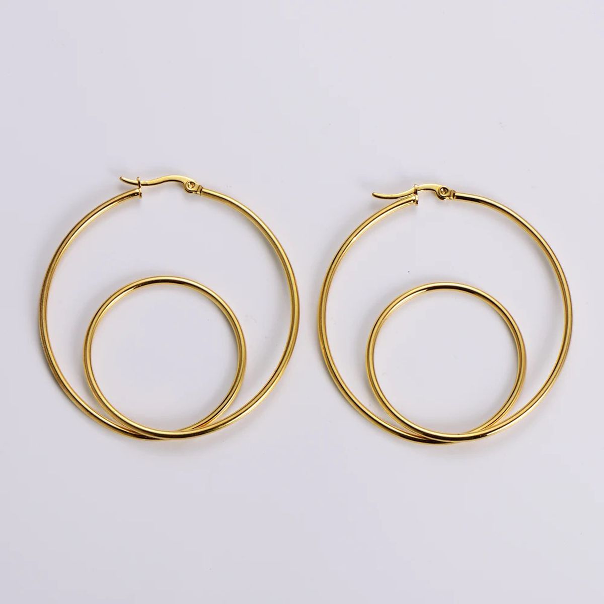Big Dual Ring 18K Gold Anti Tarnish Hoop Earring For Women Bulk