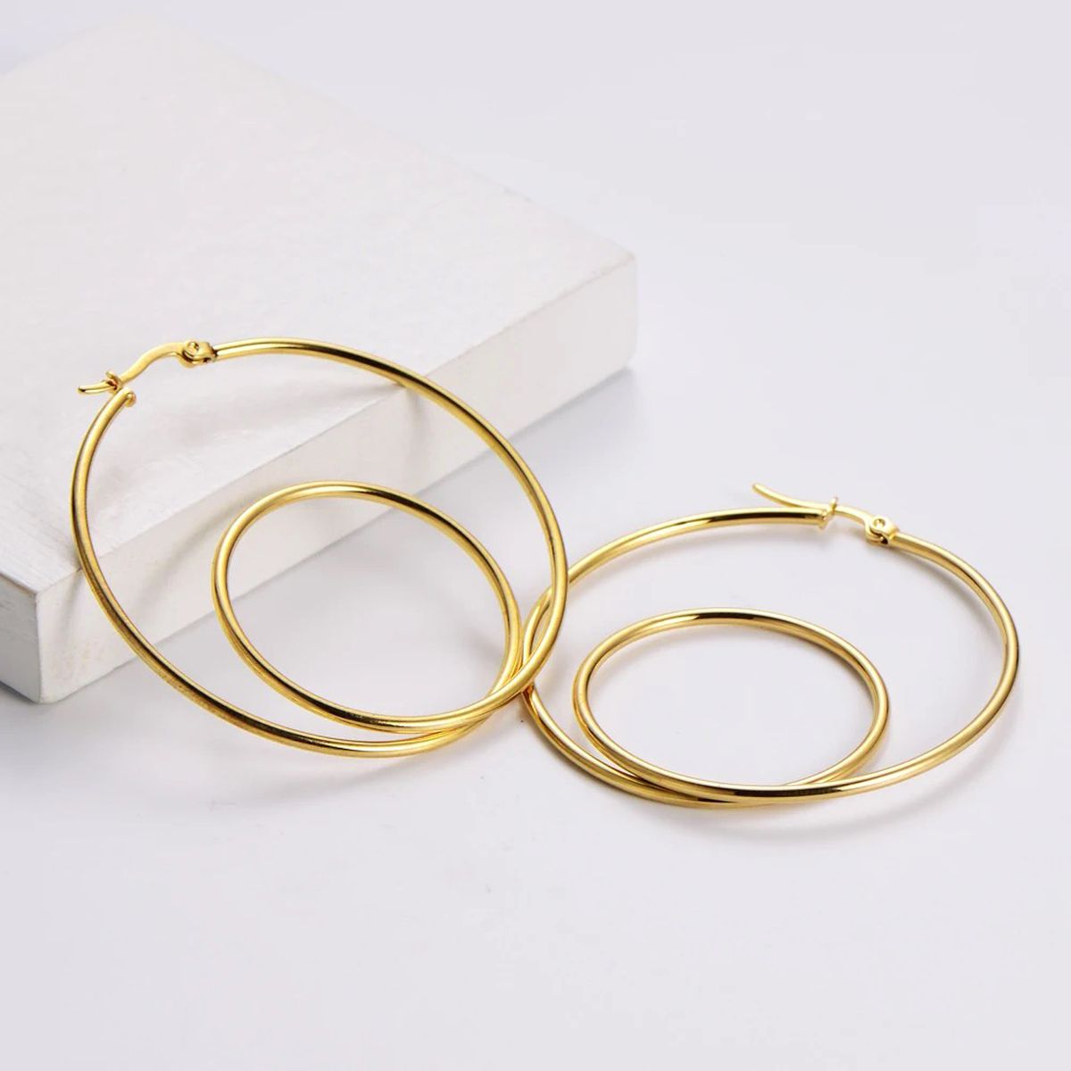 Big Dual Ring 18K Gold Anti Tarnish Hoop Earring For Women Bulk