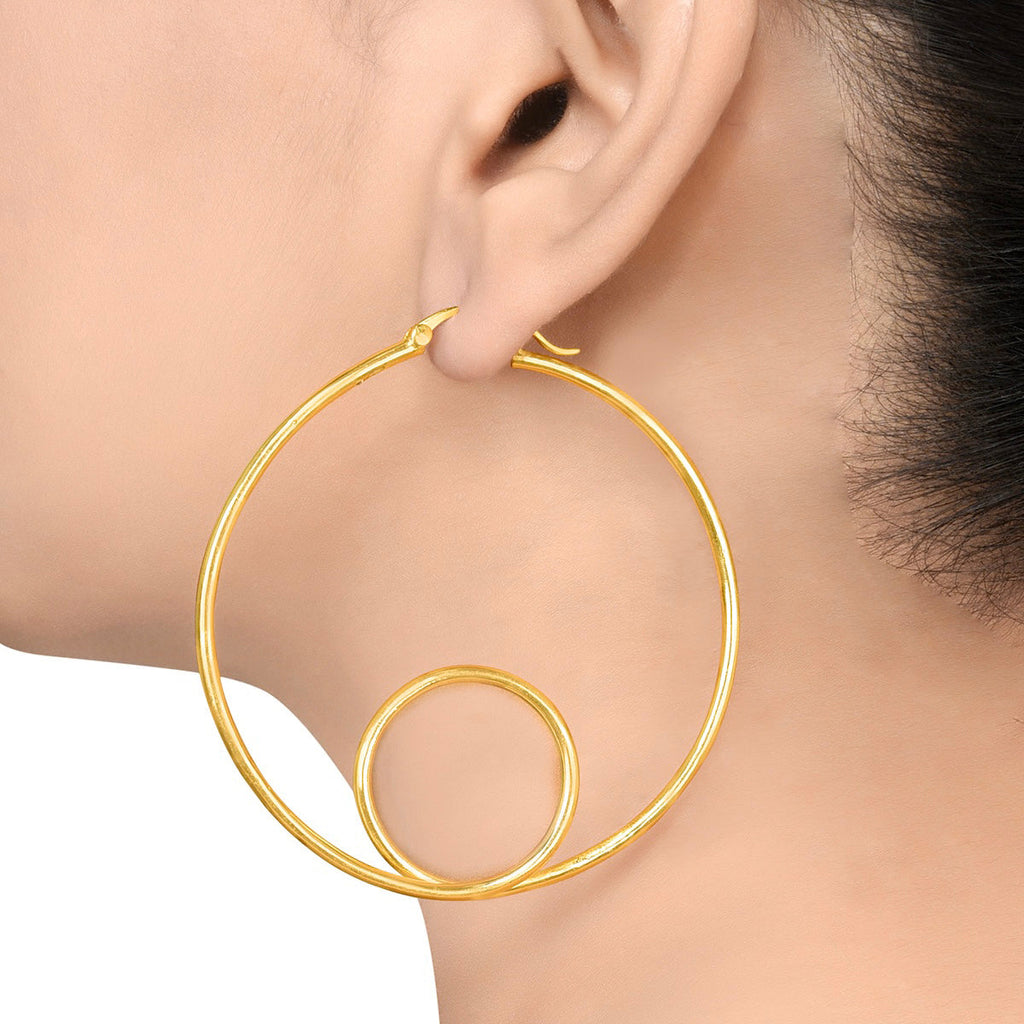 Big Dual Ring 18K Gold Anti Tarnish Hoop Earring For Women Bulk