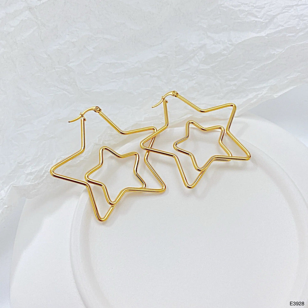 Big Dual Star 18K Gold Anti Tarnish Hoop Earring For Women Bulk