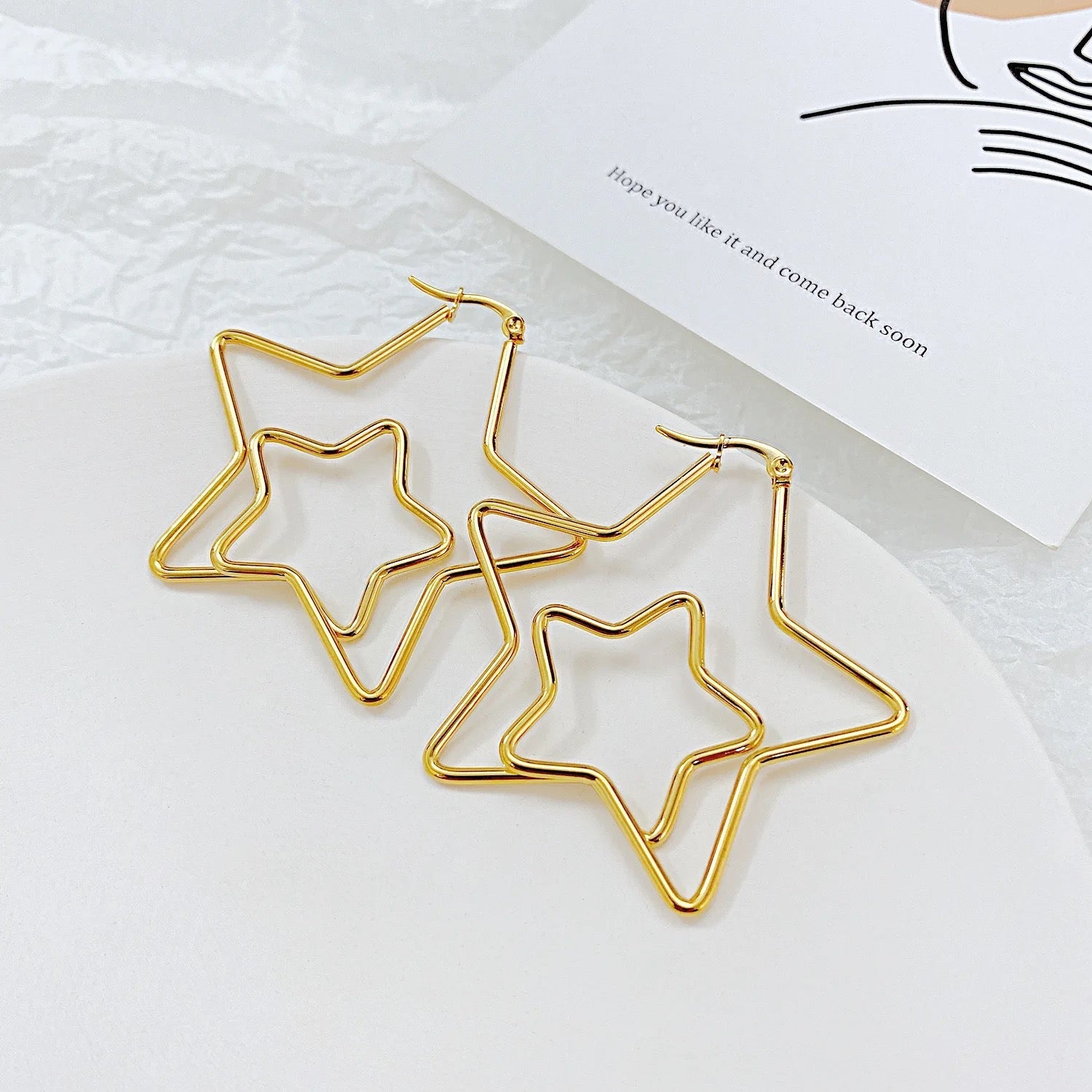 Big Dual Star 18K Gold Anti Tarnish Hoop Earring For Women Bulk Main image