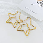 Big Dual Star 18K Gold Anti Tarnish Hoop Earring For Women Bulk