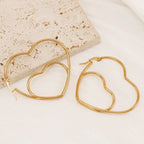 Big Dual Heart 18K Gold Anti Tarnish Hoop Earring For Women Bulk