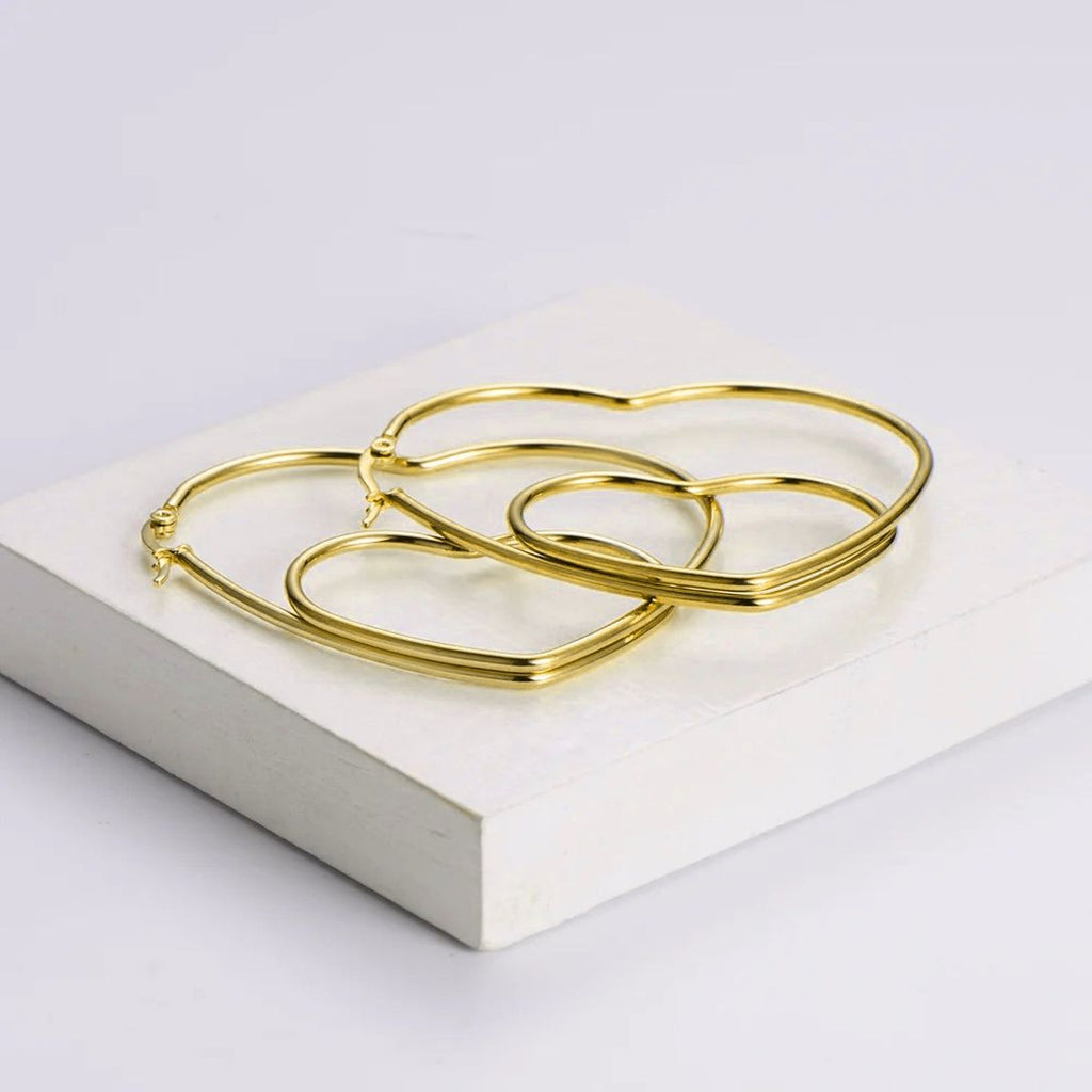 Big Dual Heart 18K Gold Anti Tarnish Hoop Earring For Women Bulk