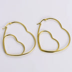 Big Dual Heart 18K Gold Anti Tarnish Hoop Earring For Women Bulk
