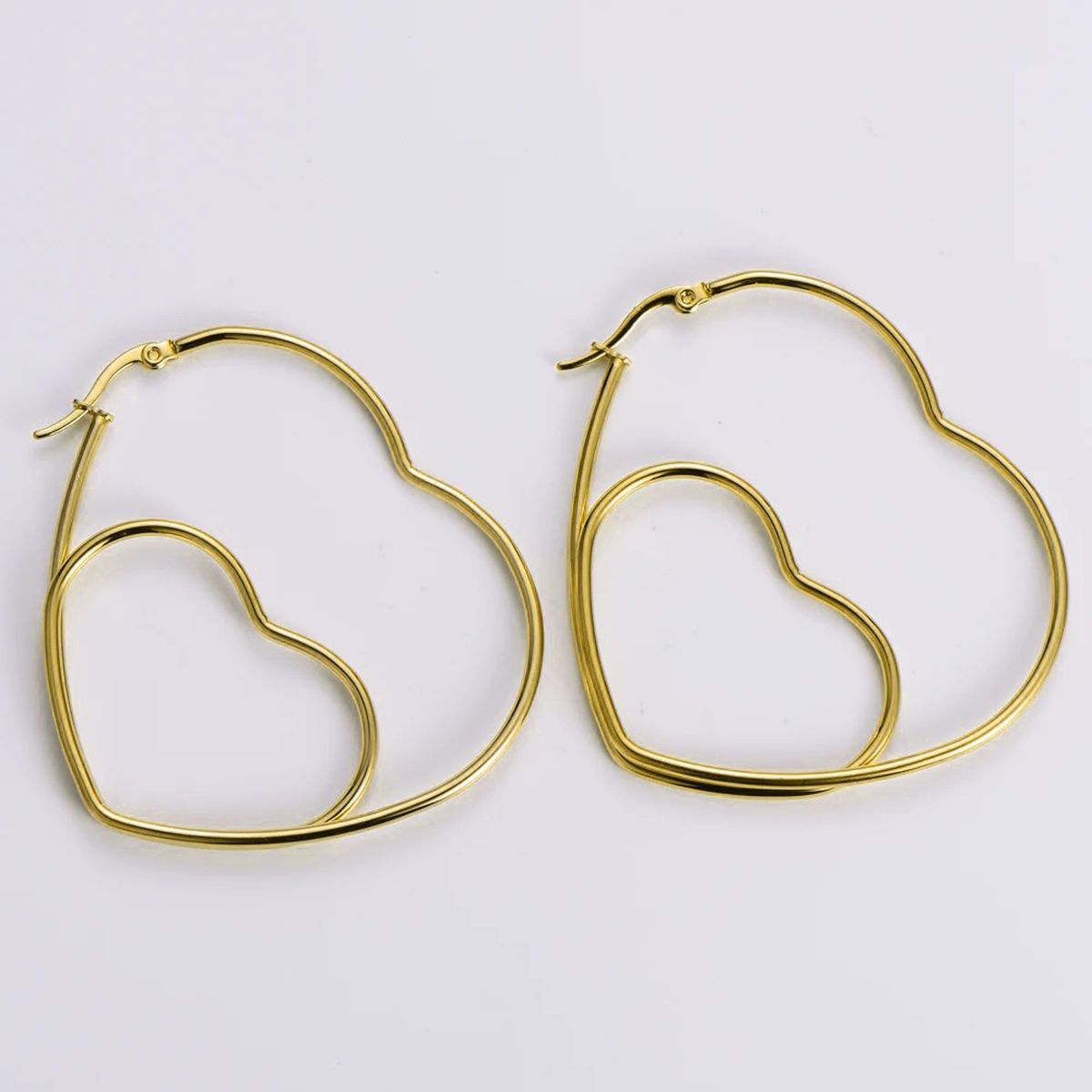 Big Dual Heart 18K Gold Anti Tarnish Hoop Earring For Women Bulk