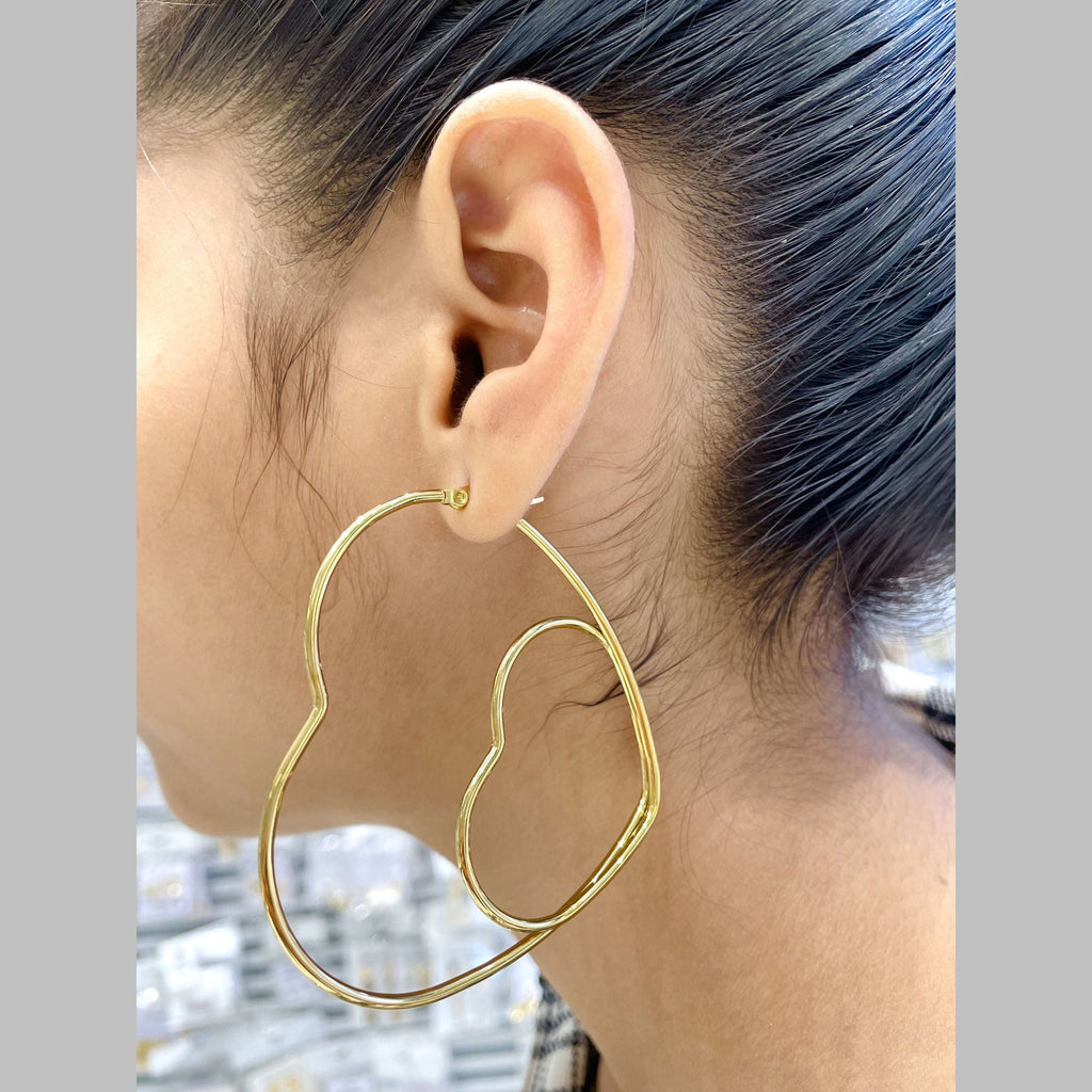 Big Dual Heart 18K Gold Anti Tarnish Hoop Earring For Women Bulk