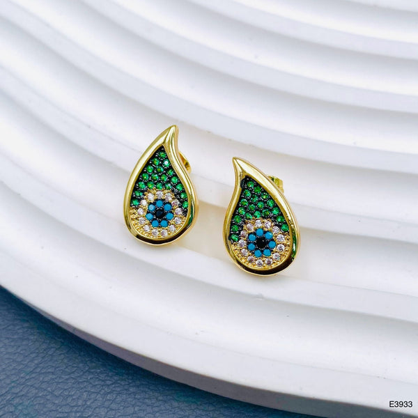 Drop Evil Eye Green 18K Gold CZ Crystal Anti Tarnish Stud Earring Bulk Main image