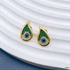 Drop Evil Eye Green 18K Gold CZ Crystal Anti Tarnish Stud Earring Bulk