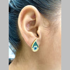 Drop Evil Eye Green 18K Gold CZ Crystal Anti Tarnish Stud Earring Bulk