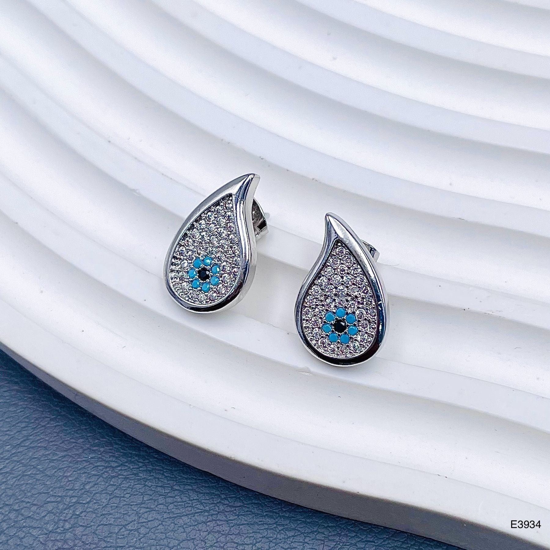 Drop Evil Eye Green 18K Gold CZ Crystal Anti Tarnish Stud Earring Bulk