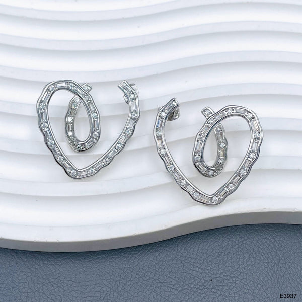 Heart Baguette Cubic Zirconia Silver Anti Tarnish Stud Earring Bulk Main image