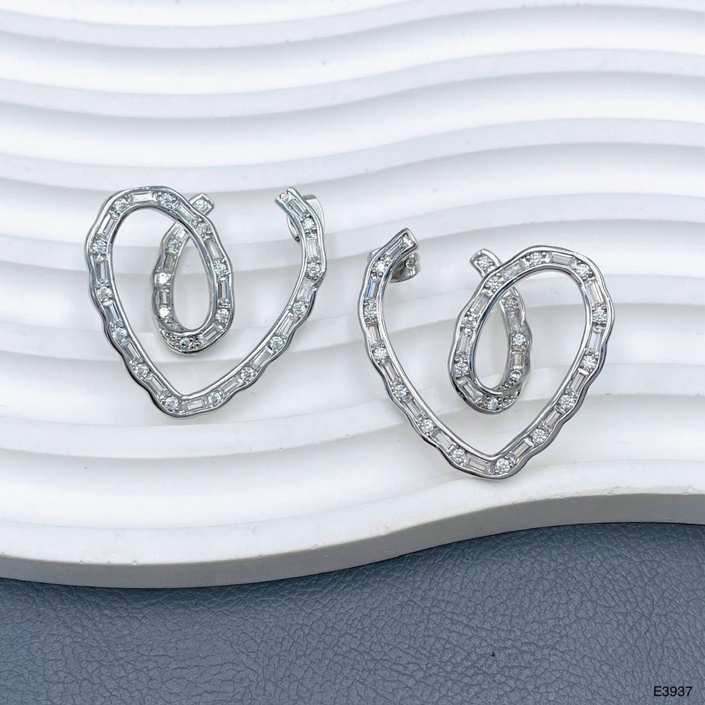 Heart Baguette Cubic Zirconia Silver Anti Tarnish Stud Earring Bulk