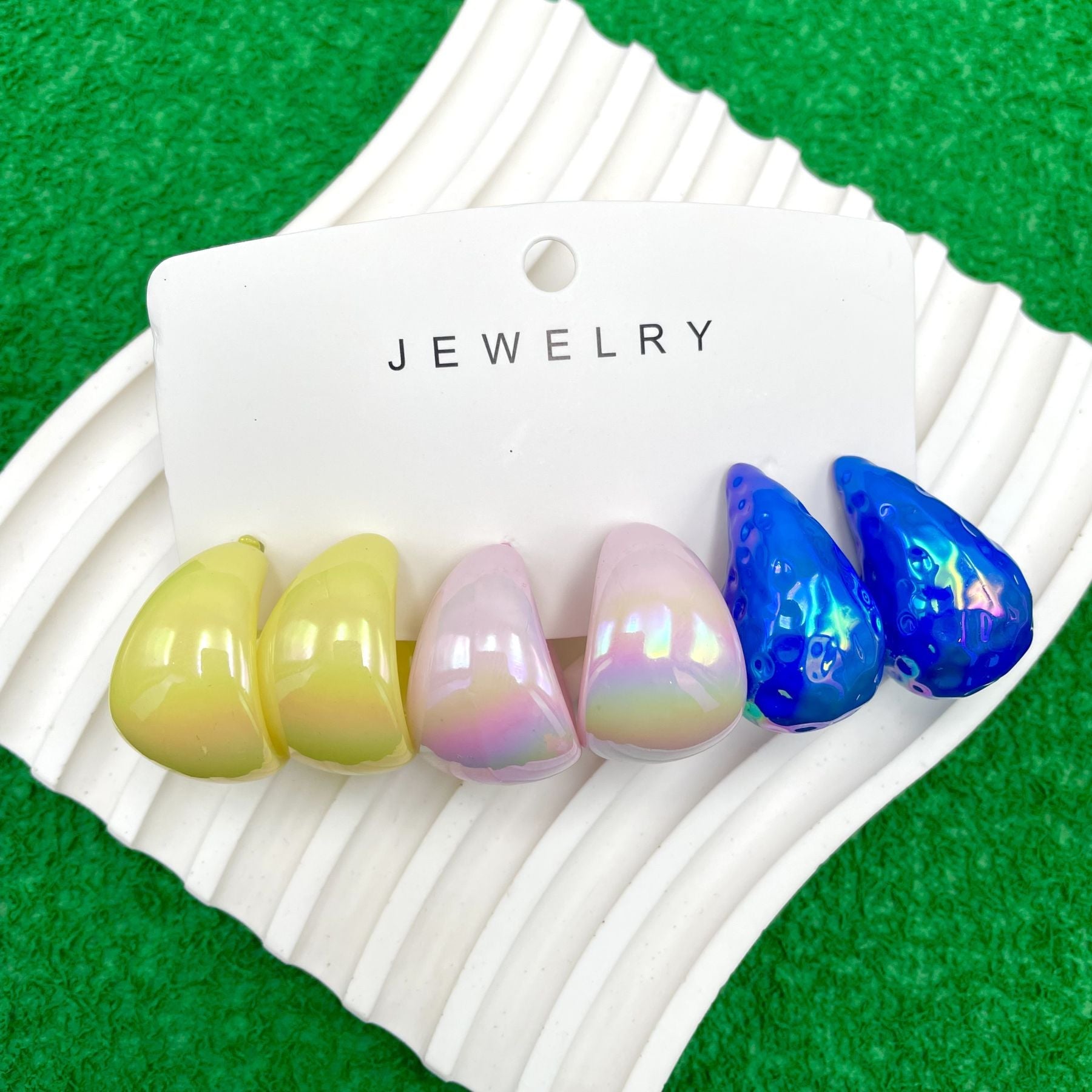 Drop Blue White Yellow Acrylic Hoop Earring Pack Of 3 For Women Bulk Main image