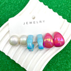 Round Drop Green White Pink Acrylic Hoop Earring Pack Of 3 Women Bulk