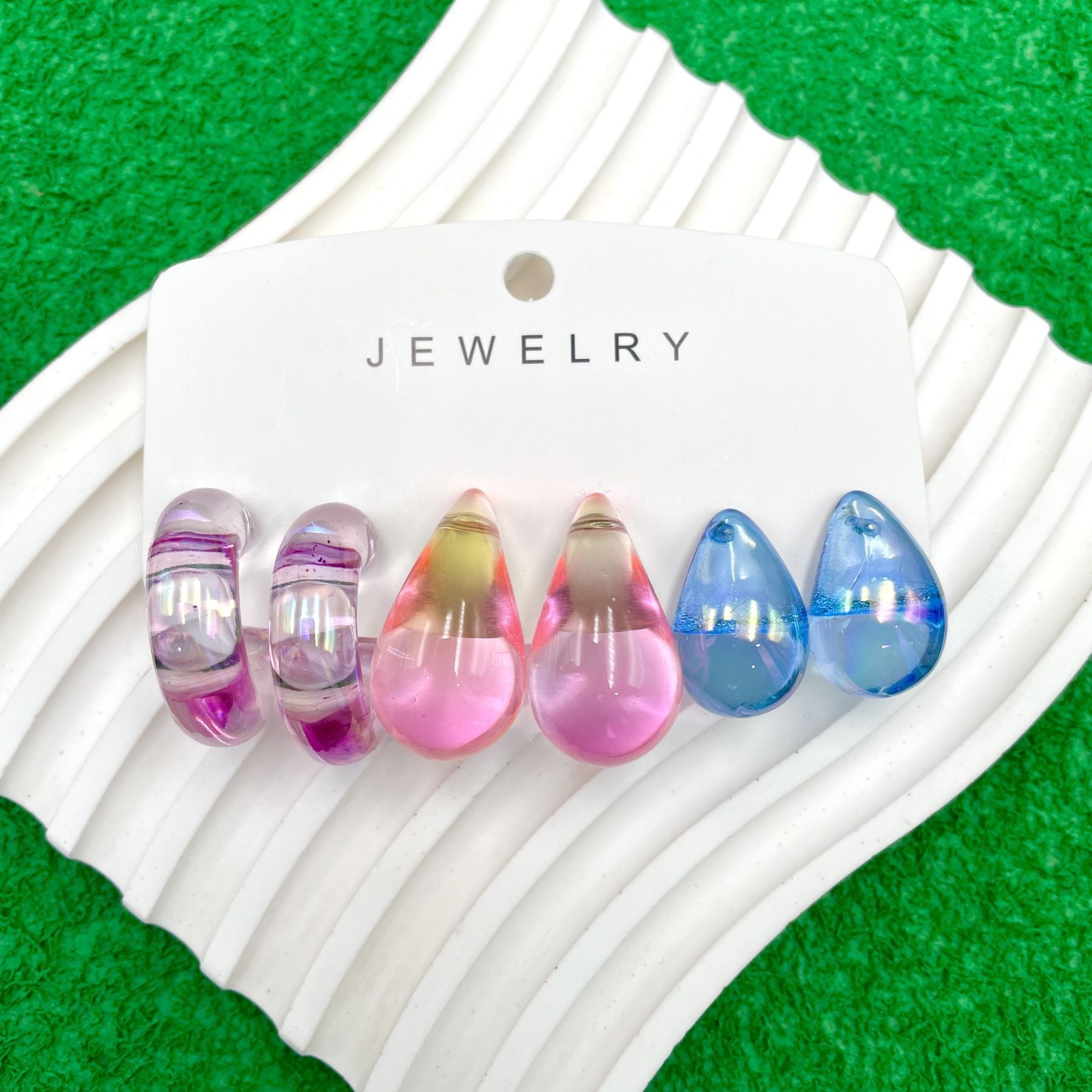 Transparent Drop Blue Pink White Acrylic Hoop Earring Pack Of 3 Bulk Main image