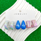 Rectangle Drop Blue Pink White Acrylic Hoop Earring Pack Of 3 Bulk