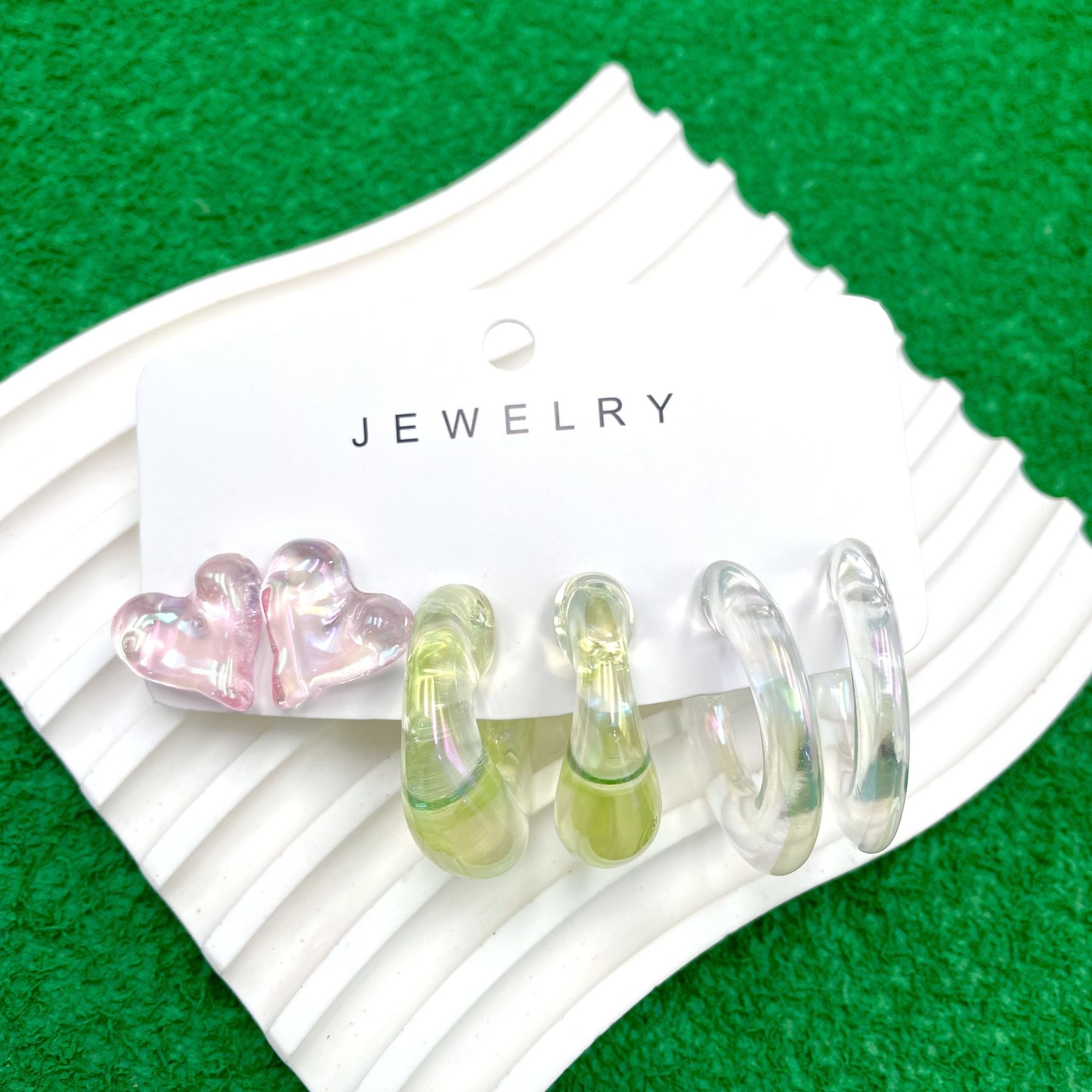 Transparent Heart Pink Yellow Pink Acrylic Hoop Earring Pack Of 3 Bulk Main image