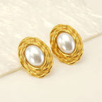 Oval Flower Pearl White 18K Gold Anti Tarnish Stud Earring Women Bulk
