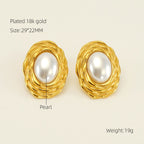 Oval Flower Pearl White 18K Gold Anti Tarnish Stud Earring Women Bulk