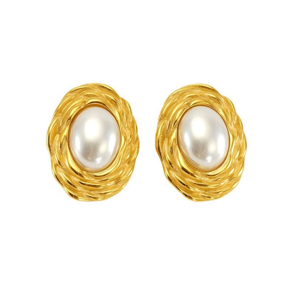 Oval Flower Pearl White 18K Gold Anti Tarnish Stud Earring Women Bulk