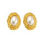 Oval Flower Pearl White 18K Gold Anti Tarnish Stud Earring Women Bulk