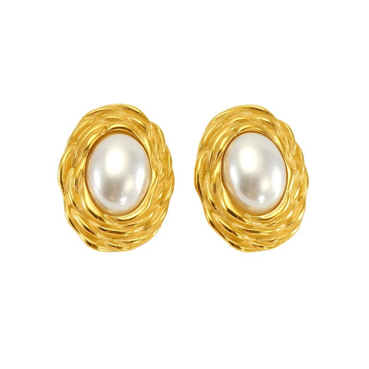 Oval Flower Pearl White 18K Gold Anti Tarnish Stud Earring Women Bulk
