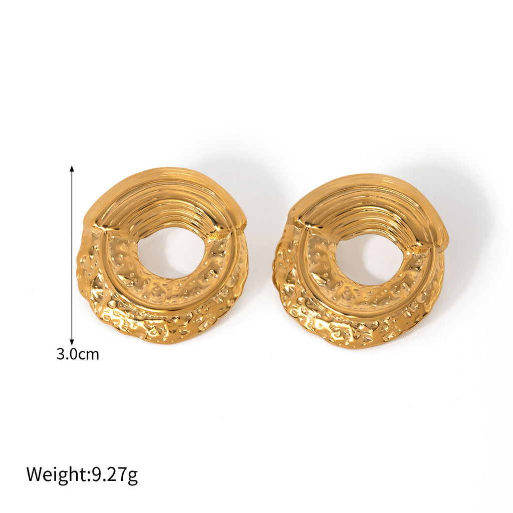 Dented Disc Round 18K Gold Anti Tarnish Stud Earring For Women Bulk