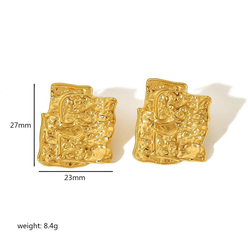 Dented Disc Round 18K Gold Anti Tarnish Stud Earring For Women Bulk