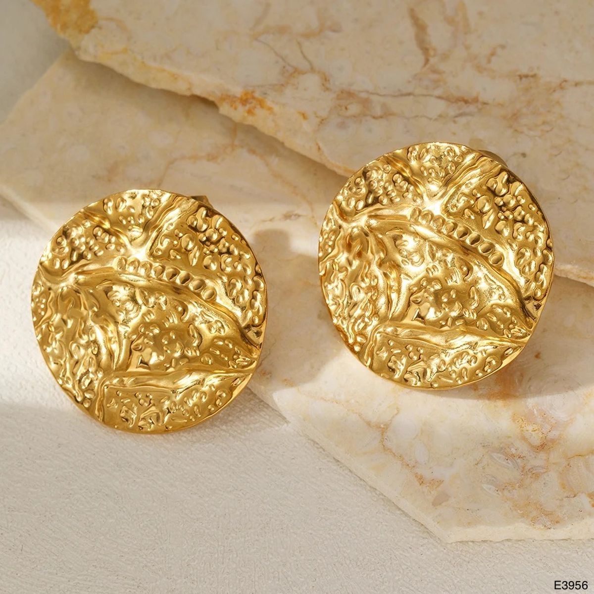 Glossy Dented 18K Gold Stainless Steel Anti Tarnish Stud Earring Bulk Main image