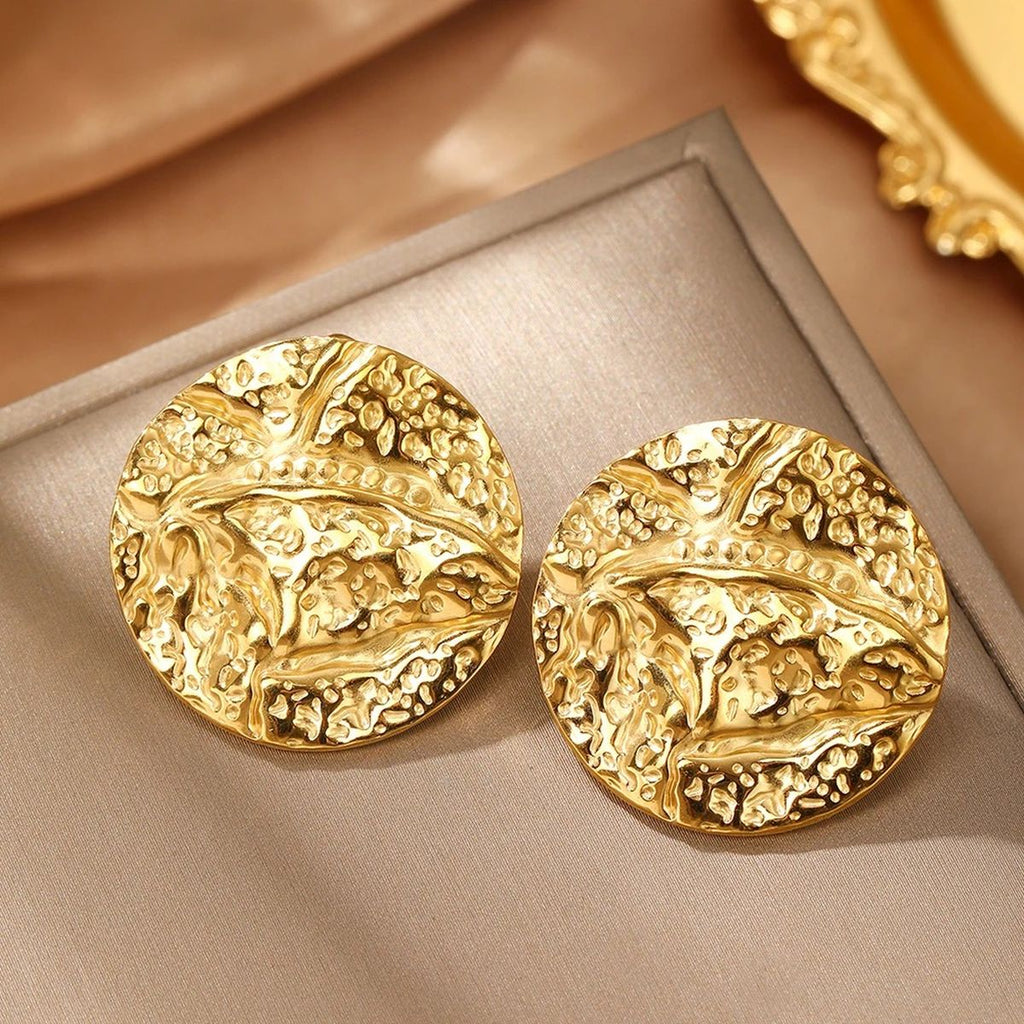 Glossy Dented 18K Gold Stainless Steel Anti Tarnish Stud Earring Bulk