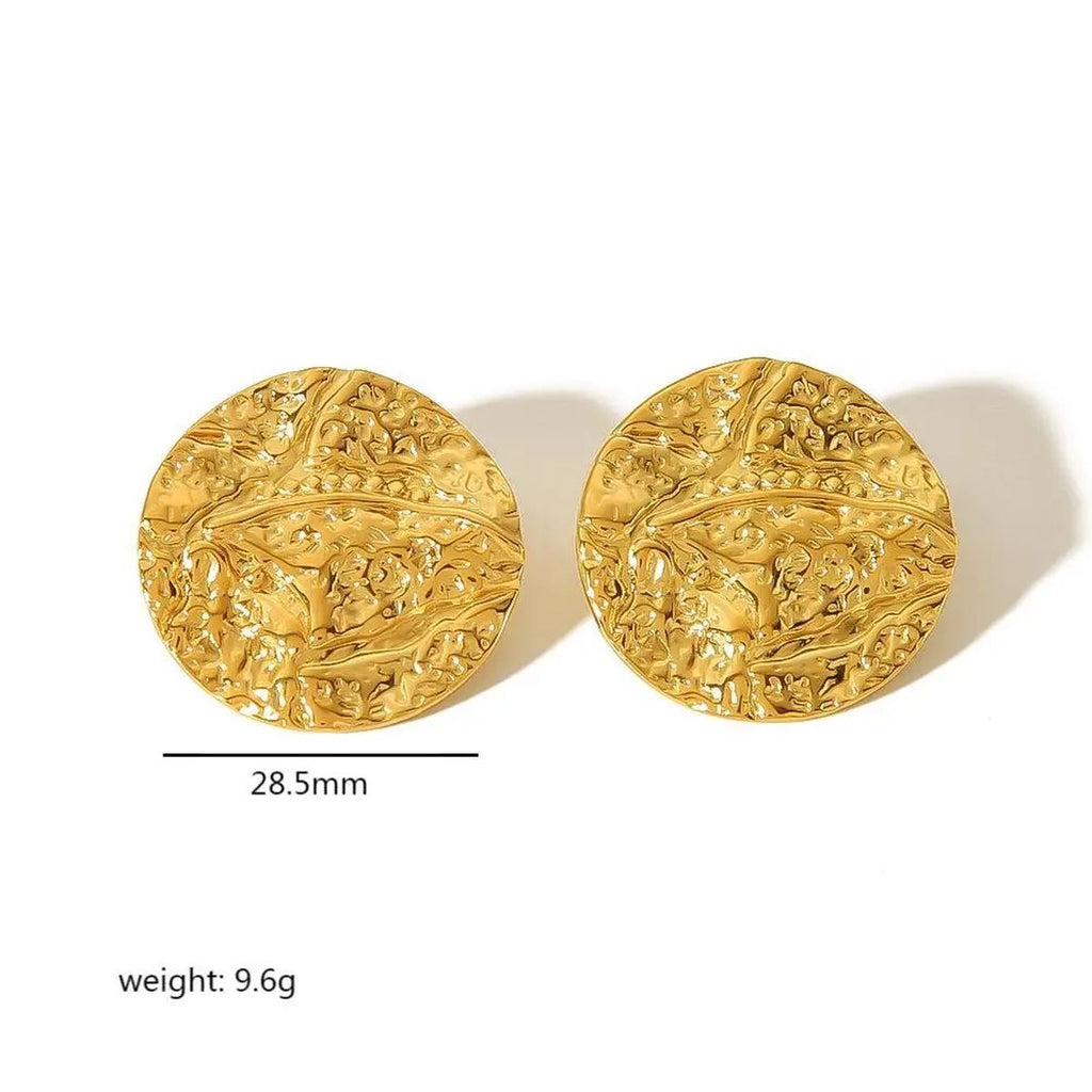 Glossy Dented 18K Gold Stainless Steel Anti Tarnish Stud Earring Bulk