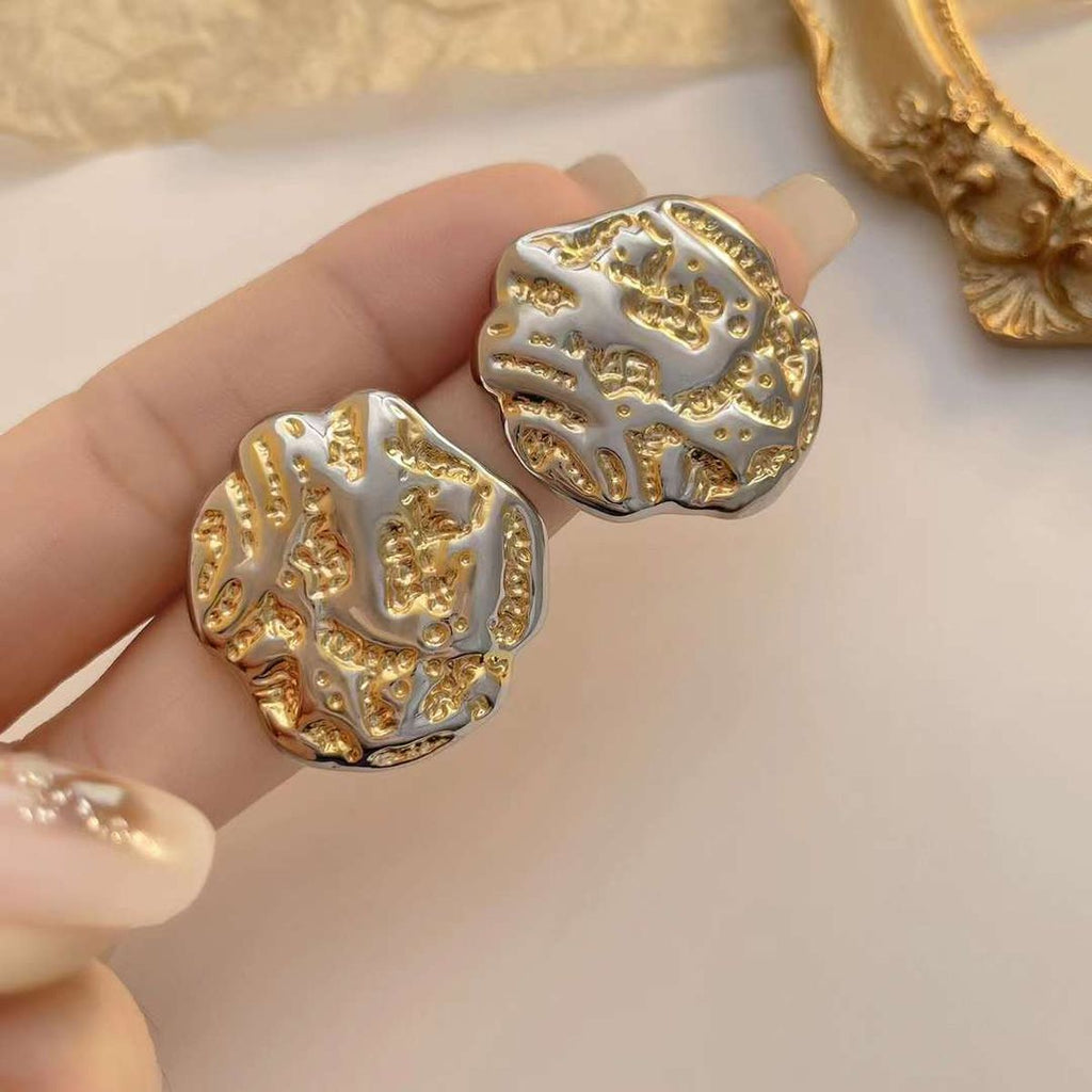 Tow Tone White 18K Gold Stainless Steel Stud Earring For Women Bulk