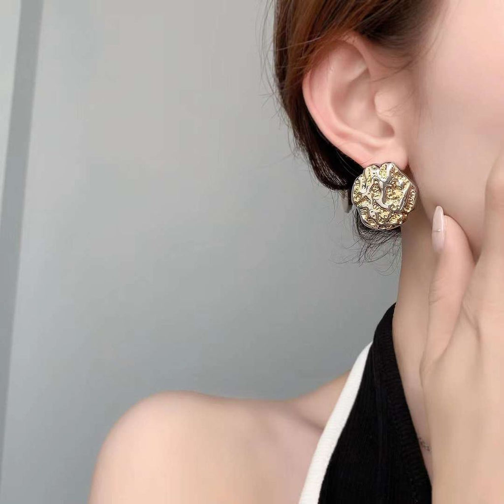 Tow Tone White 18K Gold Stainless Steel Stud Earring For Women Bulk