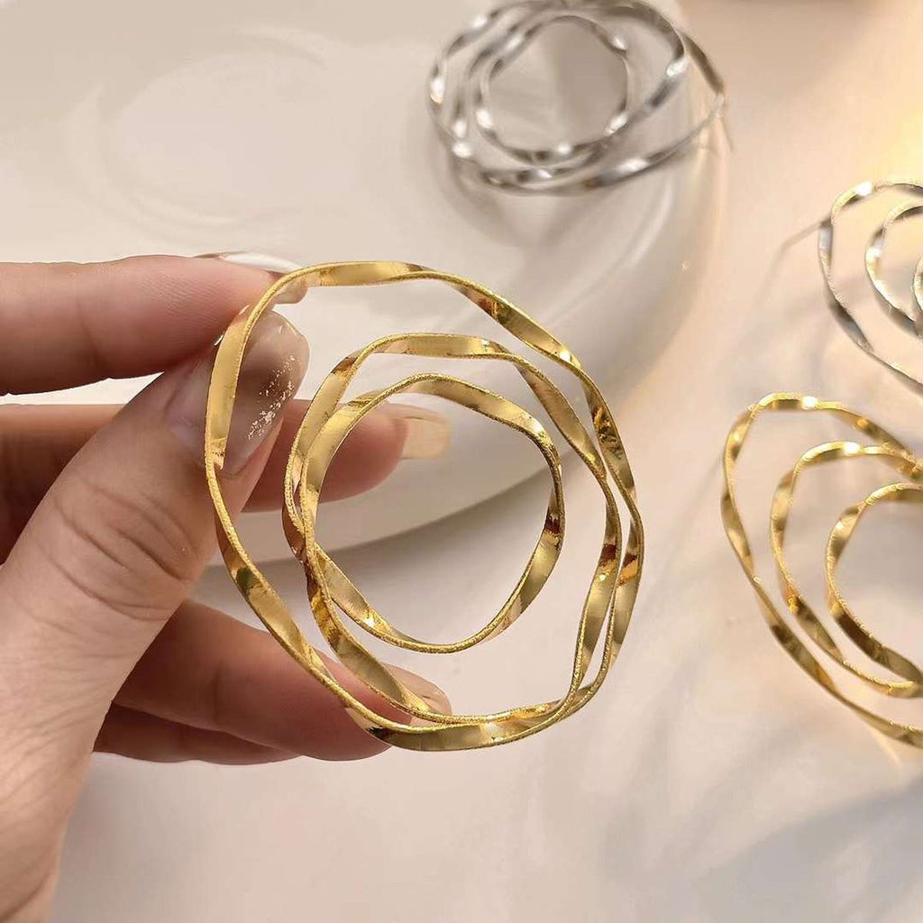 Oval Layers 18K Gold Stainless Steel Stud Earring For Women Bulk