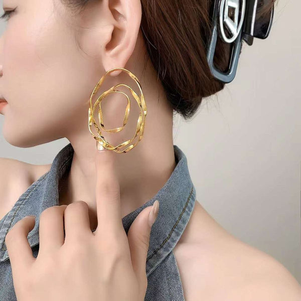 Oval Layers 18K Gold Stainless Steel Stud Earring For Women Bulk Secondary image