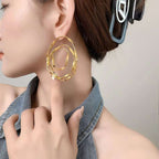 Oval Layers 18K Gold Stainless Steel Stud Earring For Women Bulk