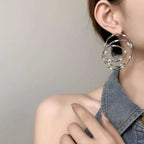 Oval Layers 18K Gold Stainless Steel Stud Earring For Women Bulk