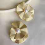 Dual Layer White 18K Gold Pearl Anti Tarnish Stud Earring Women Bulk