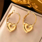 Heart 18K Gold Anti Tarnish Hoop Dangler Earring For Women Bulk