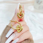 Heart 18K Gold Anti Tarnish Hoop Dangler Earring For Women Bulk